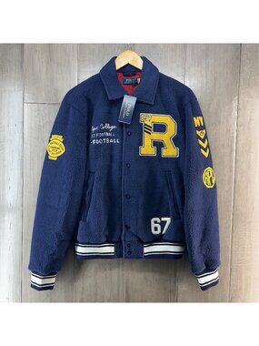 Polo Ralph Lauren Pile Fleece Letterman Patched Football Jacket Size Small NWT